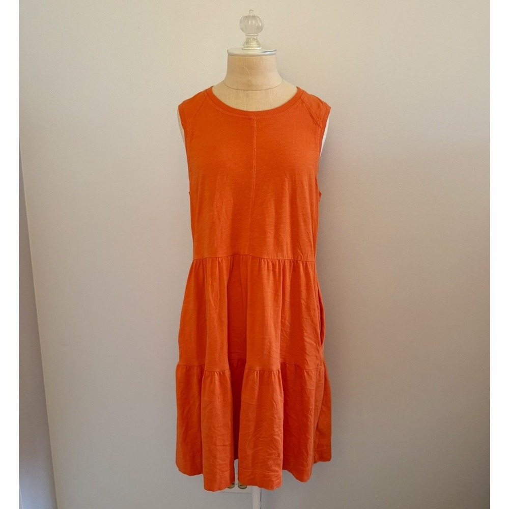 ME + EM Sleeveless Tiered Short Dress Cotton Slub Jersey In Orange Size US 8
